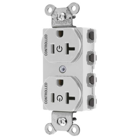 HUBBELL WIRING DEVICE-KELLEMS Straight Blade Devices, Receptacles, Duplex, SNAPConnect, Controlled, Tamper Resistant, 20A 125V, 2-Pole 3-Wire Grounding, 5-20R, Nylon, White SNAP5362C2W